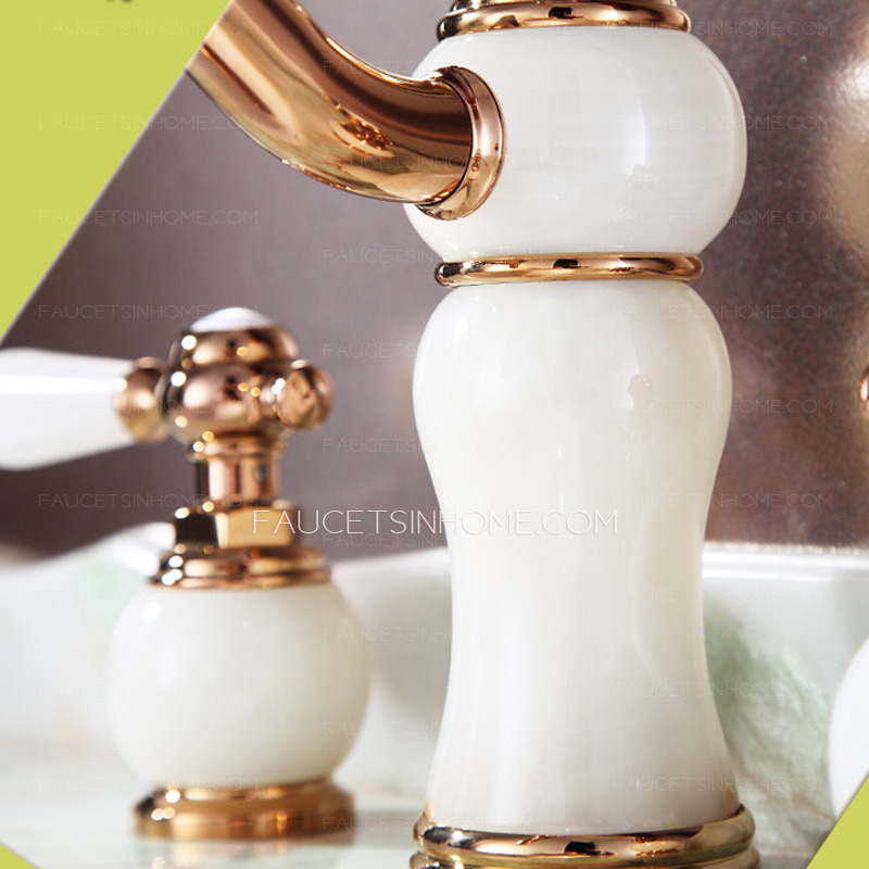 Unique Three Hole Jade Rose Gold Bathroom Sink Faucets