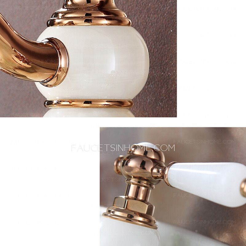 Unique Three Hole Jade Rose Gold Bathroom Sink Faucets