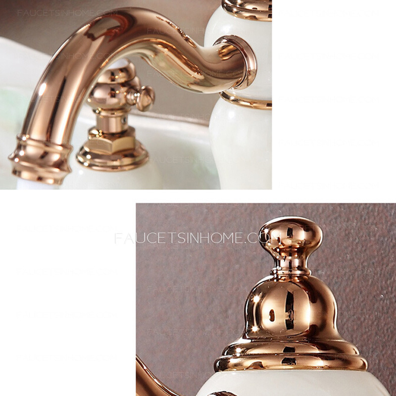 Unique Three Hole Jade Rose Gold Bathroom Sink Faucets