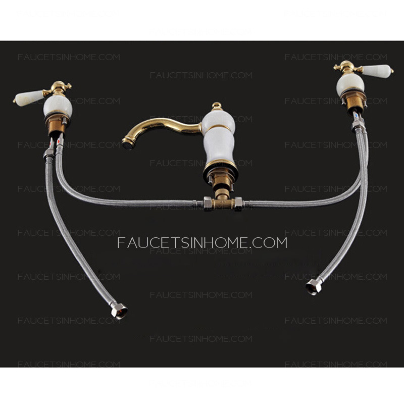 Unique Three Hole Jade Rose Gold Bathroom Sink Faucets