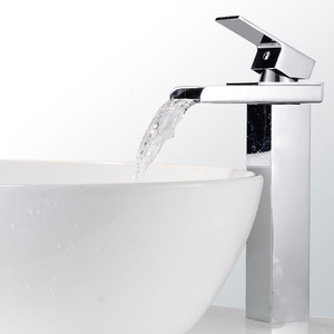 Designer Waterfall Vessel Mount Brass Bathroom Faucets