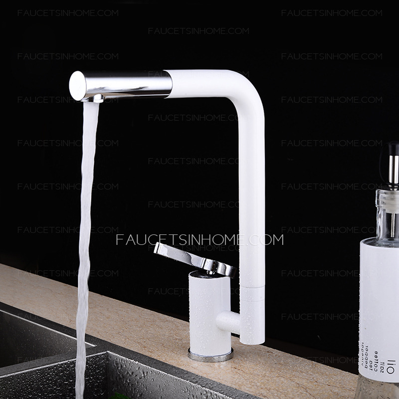 Classical White Painting Rotatable Kitchen Faucet Single Hole