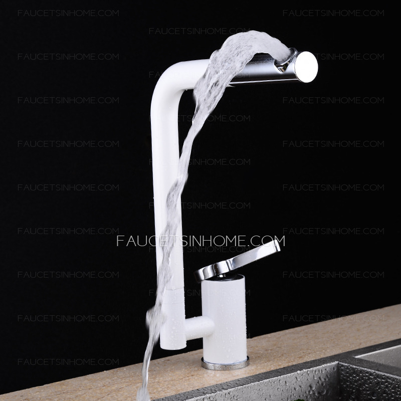 Classical White Painting Rotatable Kitchen Faucet Single Hole