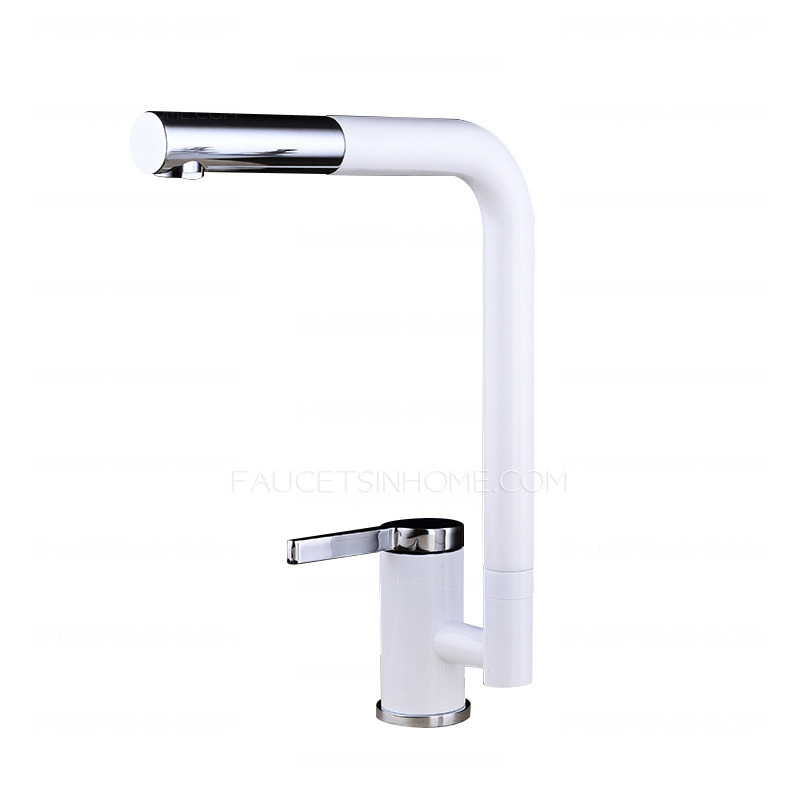 Classical White Painting Rotatable Kitchen Faucet Single Hole