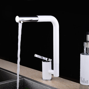 Classical White Painting Rotatable Kitchen Faucet Single Hole