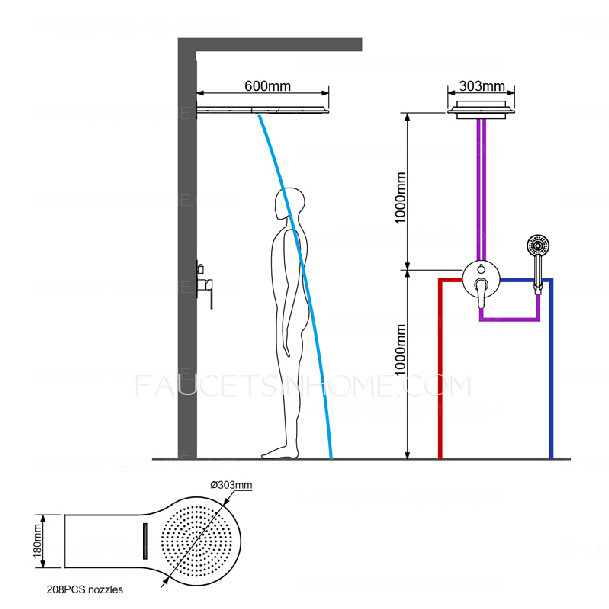 High End Concealed Wall Mounted Brass Rain Shower Faucets System