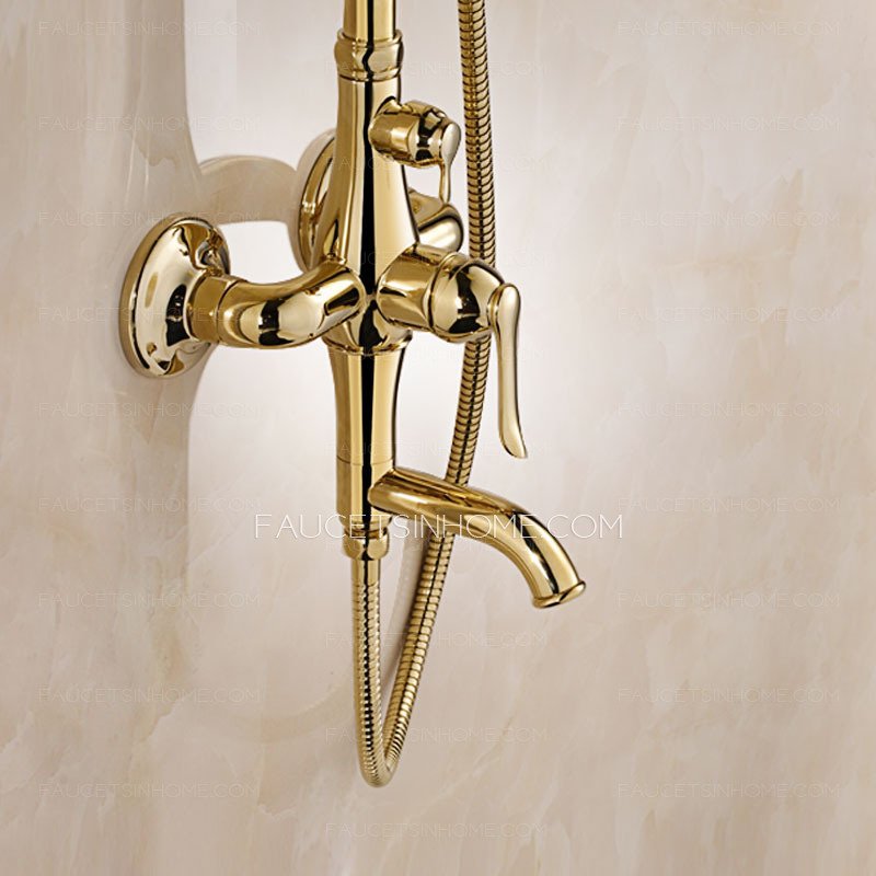 Vintage Gold Brass Wall Mounted Shower Faucets System