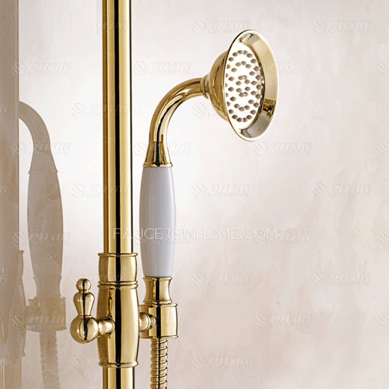Vintage Gold Brass Wall Mounted Shower Faucets System