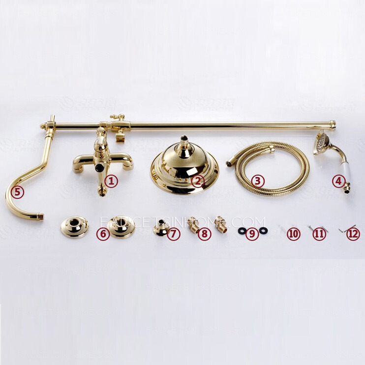 Vintage Gold Brass Wall Mounted Shower Faucets System