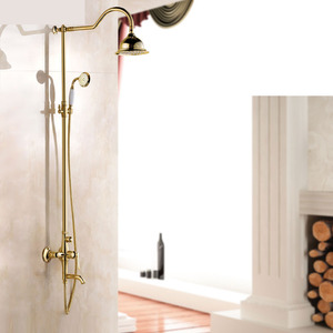 Vintage Gold Brass Wall Mounted Shower Faucets System