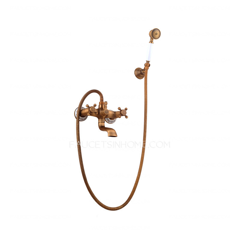 Antique Brass Wall Mounted Hand Shower Only Tub Faucets 