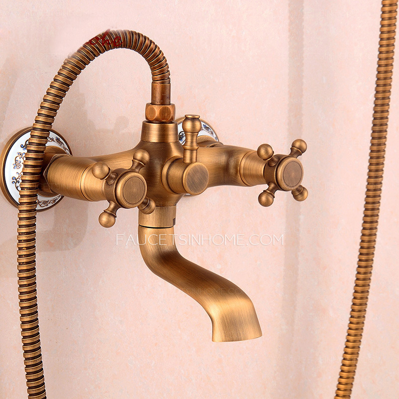Antique Brass Wall Mounted Hand Shower Only Tub Faucets 