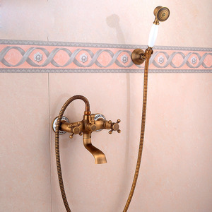 Antique Brass Wall Mounted Hand Shower Only Tub Faucets 