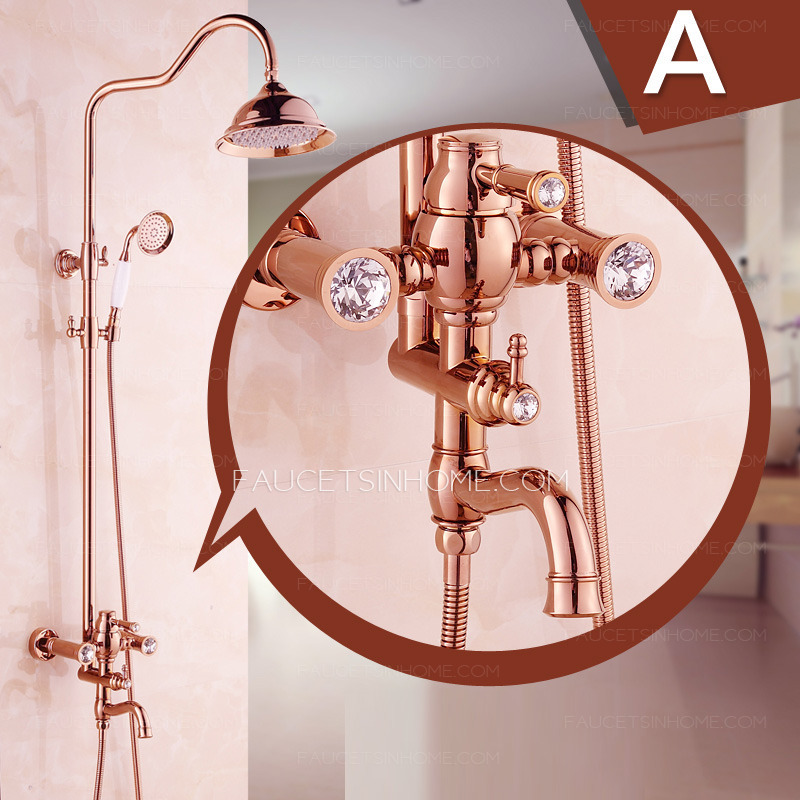 Classical Brass Rose Gold Top Bathroom Shower Faucets System