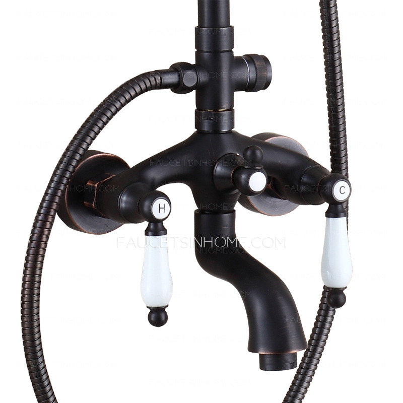 Antique Oil Rubbed Bronze Black Two Handle Outdoor Shower Faucets