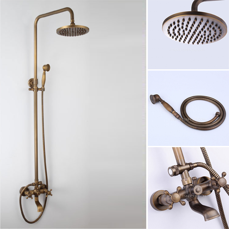 Antique Bronze 2 Handle Brass Outdoor Shower Faucets