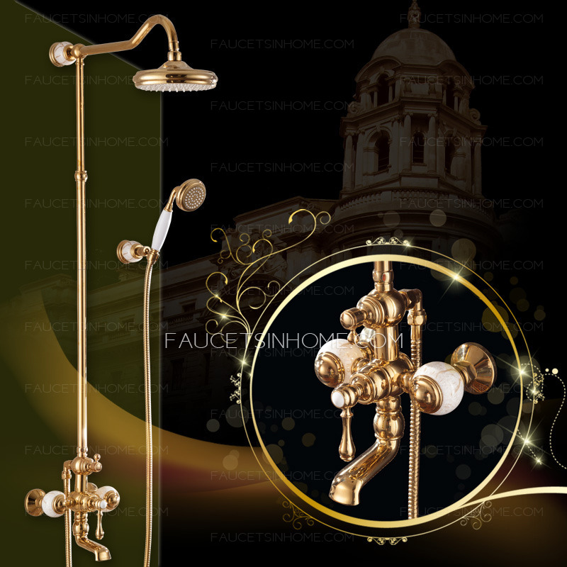 Antique Polished Brass Marble Bathroom Exposed Shower Faucets