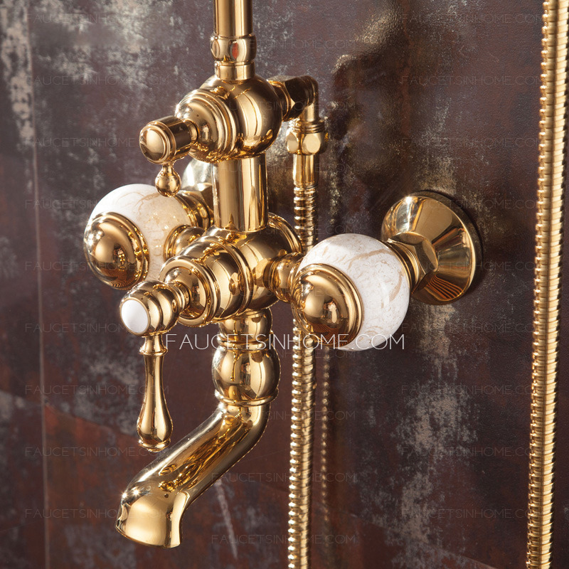 Antique Polished Brass Marble Bathroom Exposed Shower Faucets