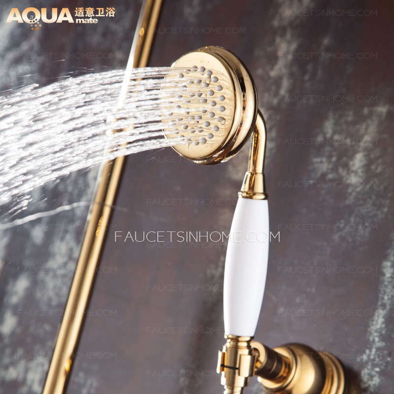 Antique Polished Brass Marble Bathroom Exposed Shower Faucets