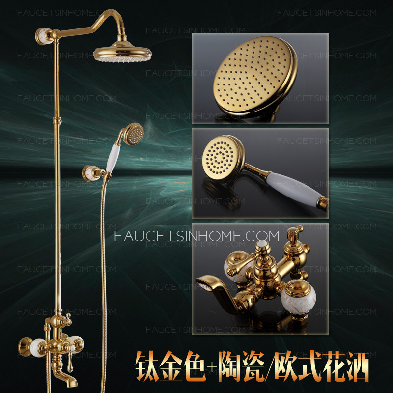 Antique Polished Brass Marble Bathroom Exposed Shower Faucets