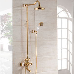 Antique Polished Brass Marble Bathroom Exposed Shower Faucets