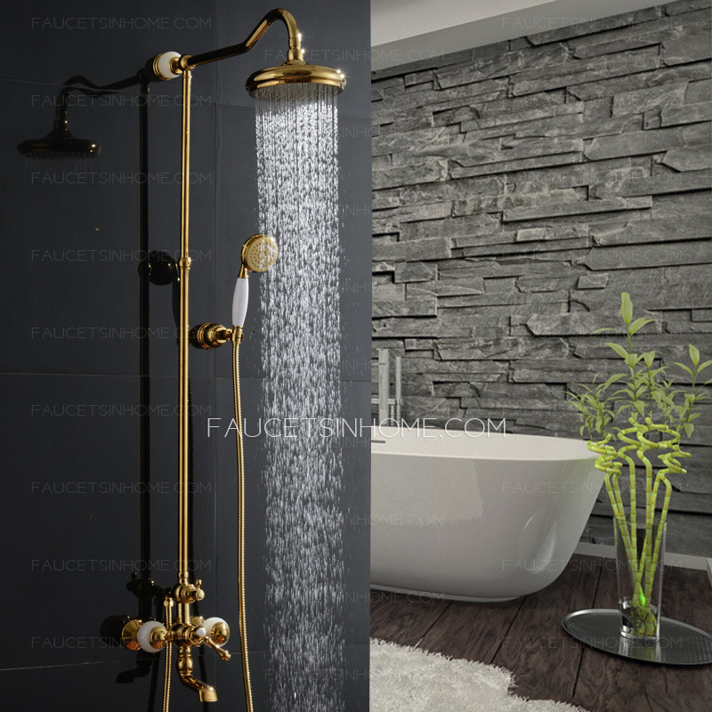 Unique Rose Gold Jade Brass Outside Bathroom Shower Faucets