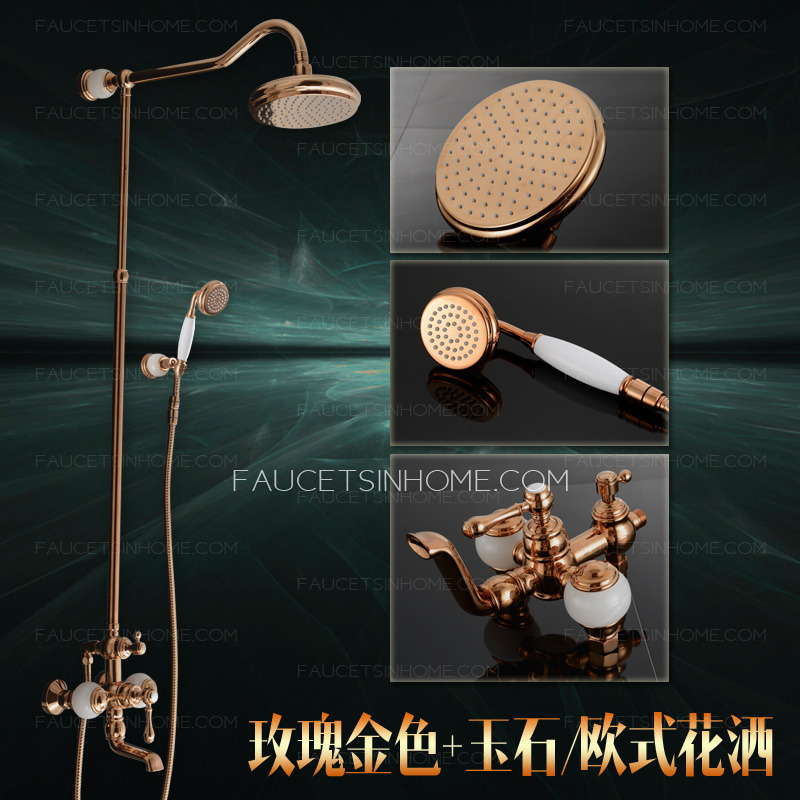 Unique Rose Gold Jade Brass Outside Bathroom Shower Faucets