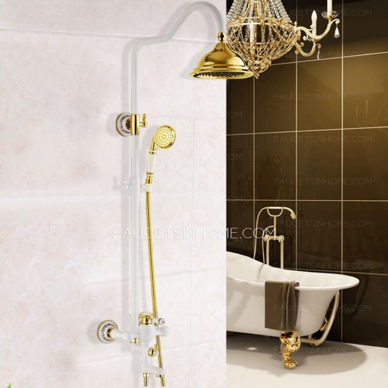 Retro Brass White Painting Ceramic Outside Shower Faucets