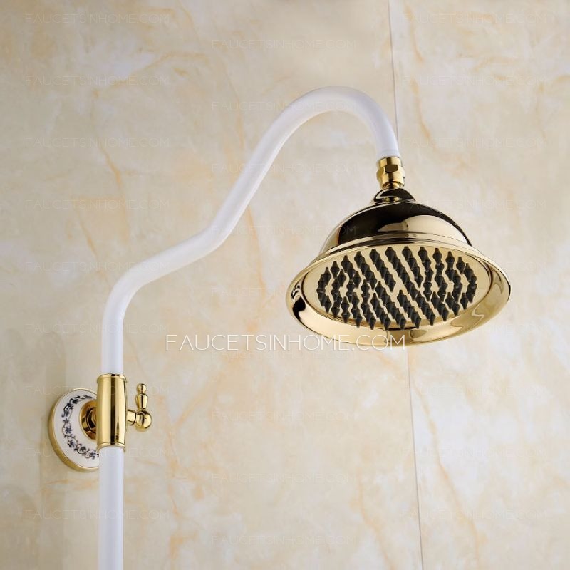 Retro Brass White Painting Ceramic Outside Shower Faucets