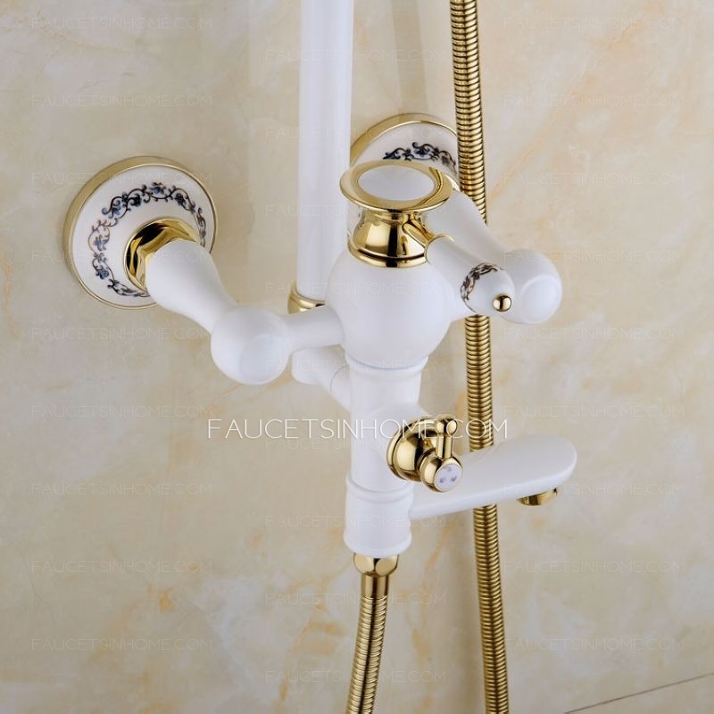 Retro Brass White Painting Ceramic Outside Shower Faucets