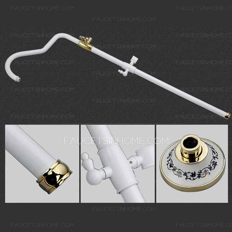 Retro Brass White Painting Ceramic Outside Shower Faucets