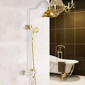 Retro Brass White Painting Ceramic Outside Shower Faucets