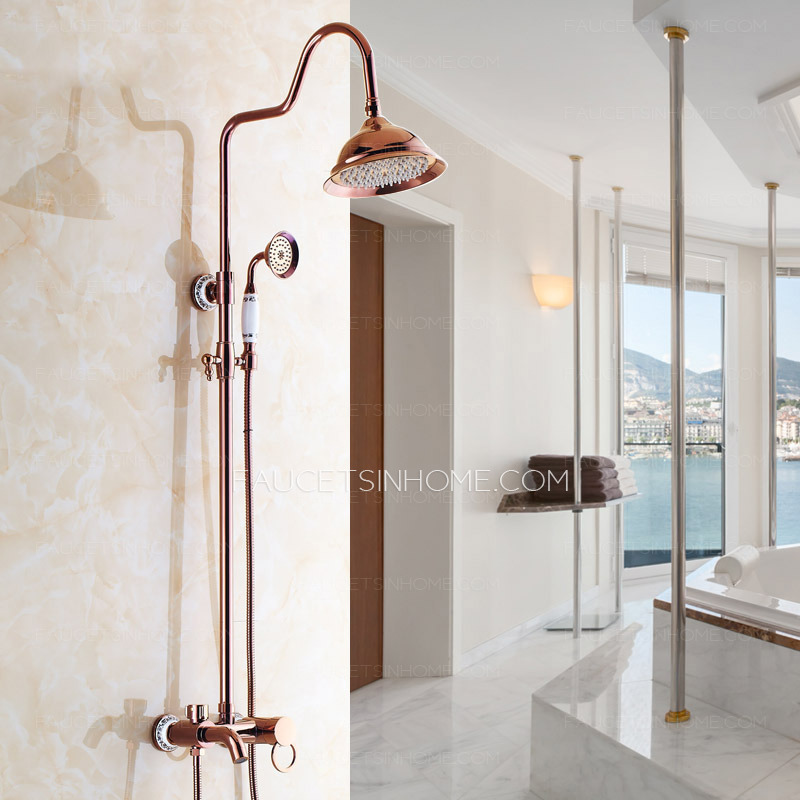 Retro Rose Gold Ceramic Outside Top And Hand Shower Faucets