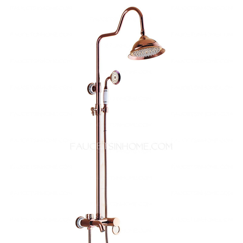 Retro Rose Gold Ceramic Outside Top And Hand Shower Faucets