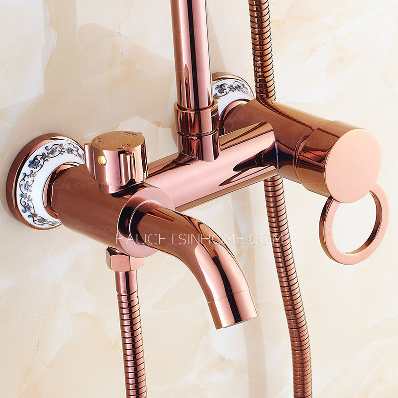 Retro Rose Gold Ceramic Outside Top And Hand Shower Faucets