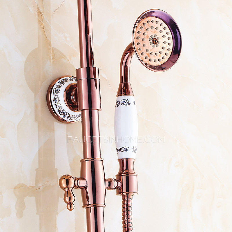 Retro Rose Gold Ceramic Outside Top And Hand Shower Faucets