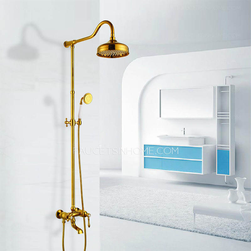 Luxury Polished Brass Outside Bathroom Shower Head And Faucets
