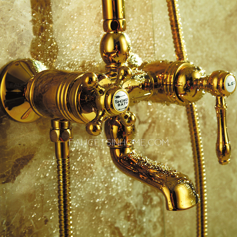 Luxury Polished Brass Outside Bathroom Shower Head And Faucets