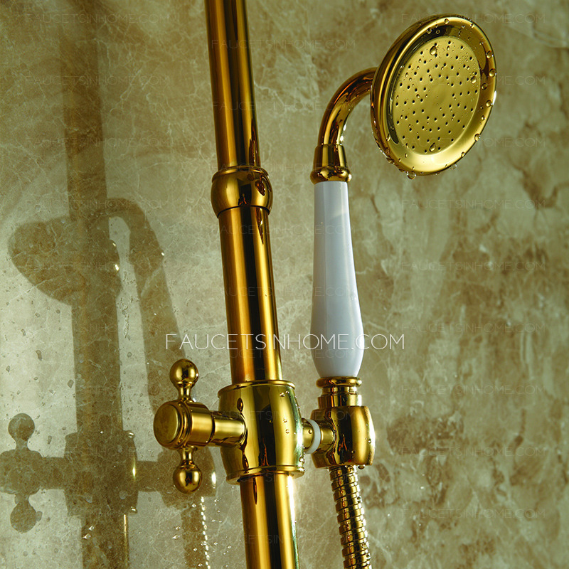 Luxury Polished Brass Outside Bathroom Shower Head And Faucets