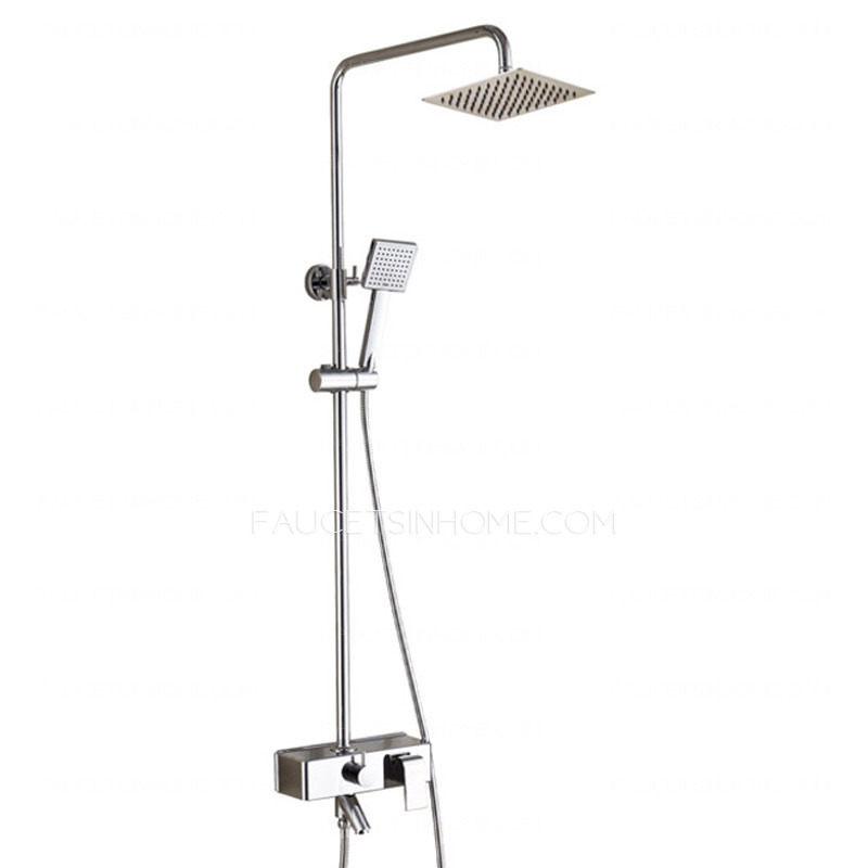 Modern Square Shaped Brass Hand Shower Faucet With Shelf(Stainless Steel Top Shower)