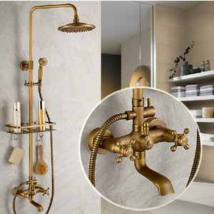 Vintage Brass Bathroom Outdoor Shower Faucets With Shelves