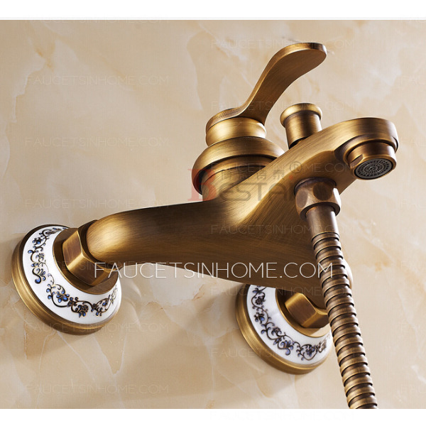 Designer Brass Four Hole Wall Mounted Tub And Shower Faucet With Soap Dish