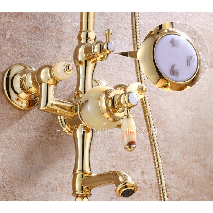 Luxury Jade Polished Brass Outdoor Shower Faucets System