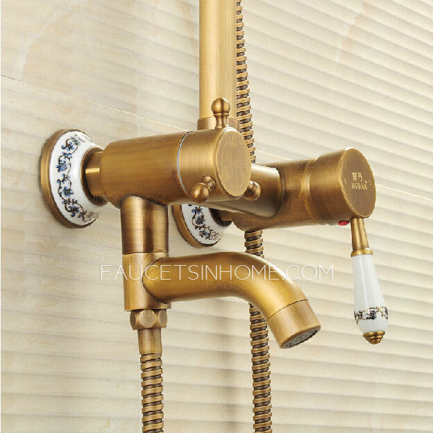 Quality Ceramic Antique Brass Brushed Exposed Shower Faucets