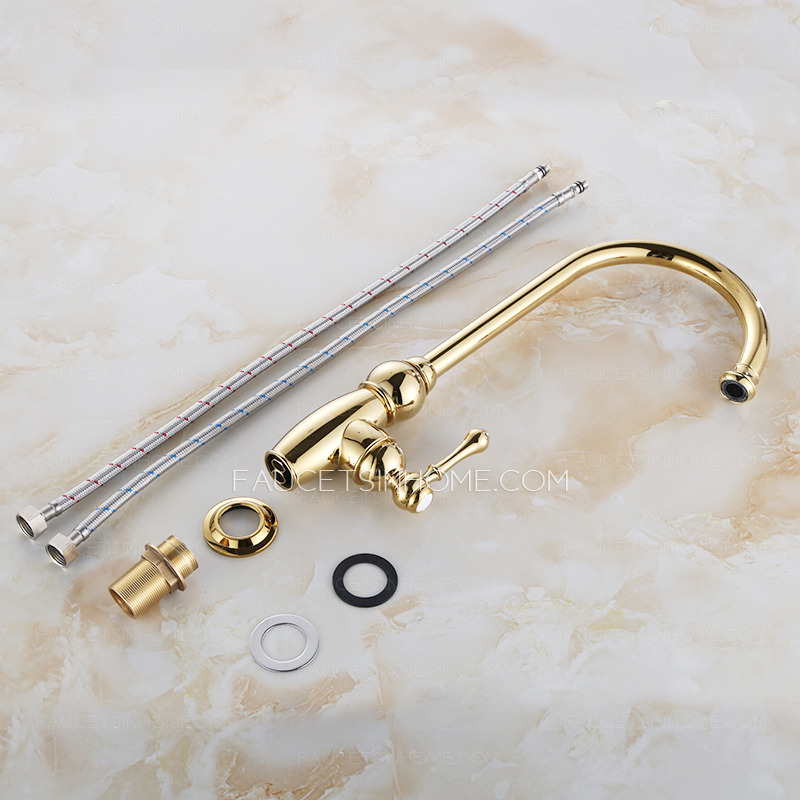 Luxury Golden High Arc Rotate Brass Kitchen Sink Faucets