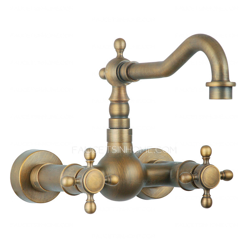 Antique Brass Wall Mount Kitchen Faucets