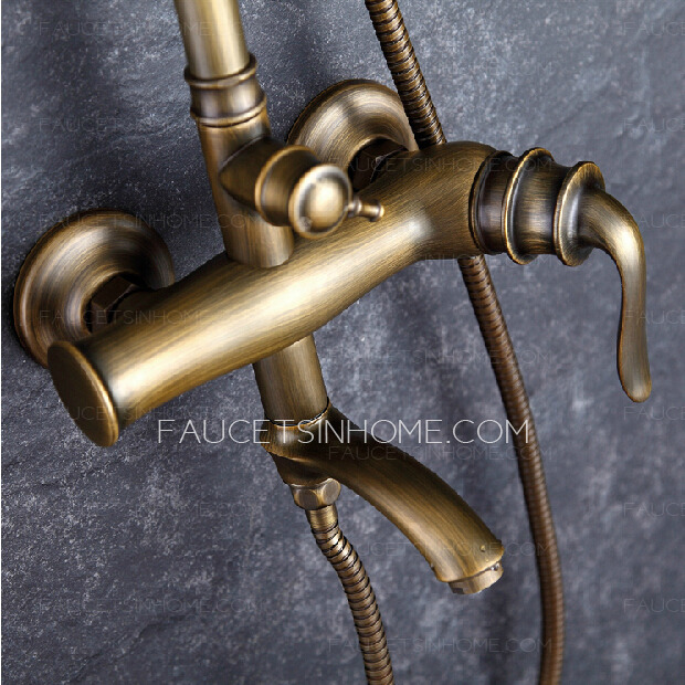 Retro Antique Bronze High Bathroom Exposed Shower Faucets System