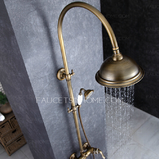 Retro Antique Bronze High Bathroom Exposed Shower Faucets System