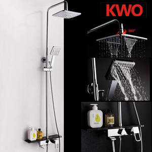 Quality Brass Square Shaped Shower Faucets With Wood Shelf