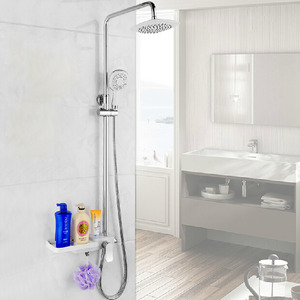 Modern Brass Rain Shower Faucet For Bathroom With Shelf